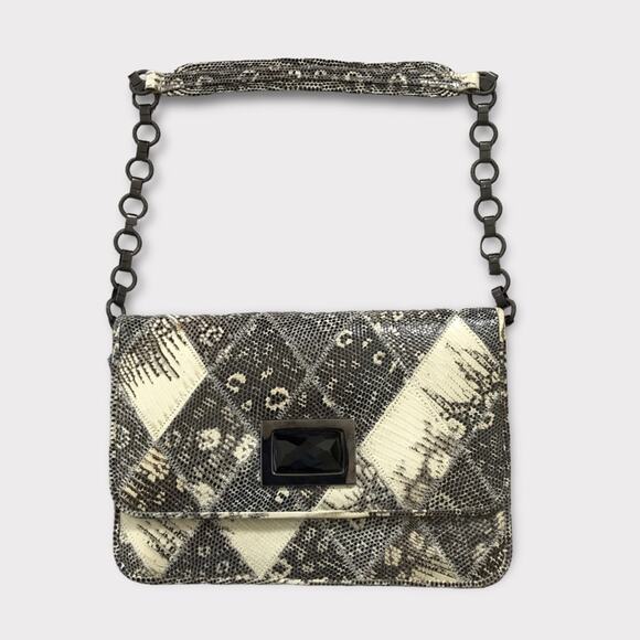 Kara Ross NWOT Leather Purse Flap Clutch Onyx & Python Purse - Picture 1 of 8